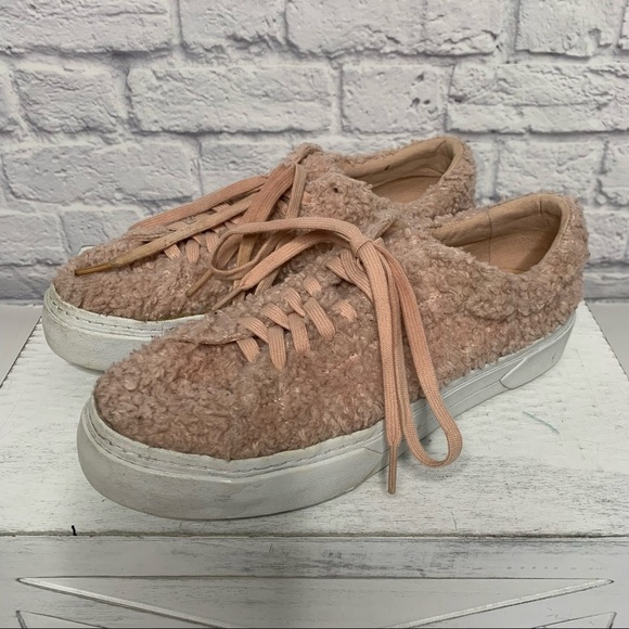 Zara Pink Faux Sherpa Lace Up Platform Fashion Sneakers - Picture 7 of 16